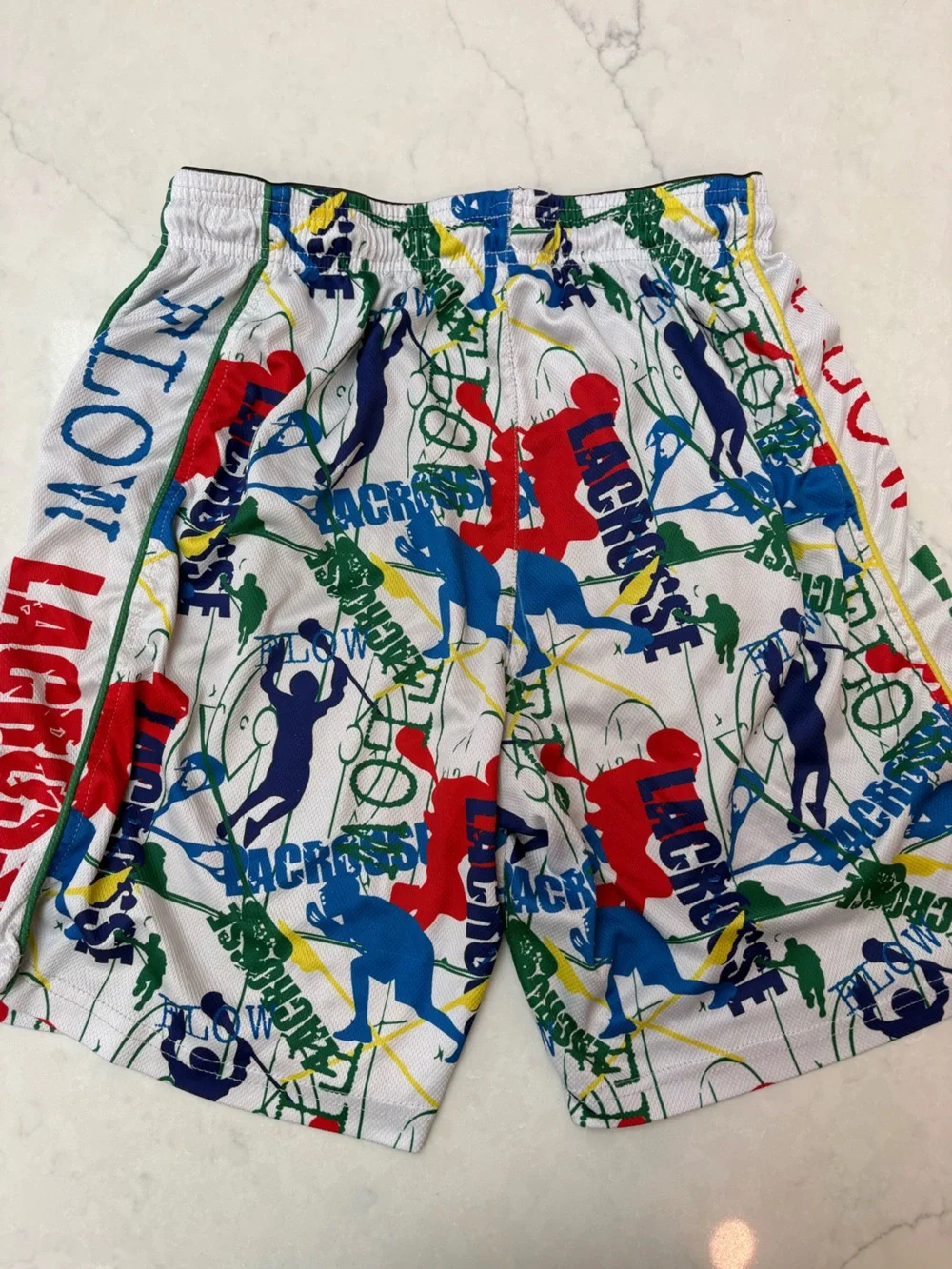 Boys Athletic Lacrosse Print Flow Shorts - White Multi